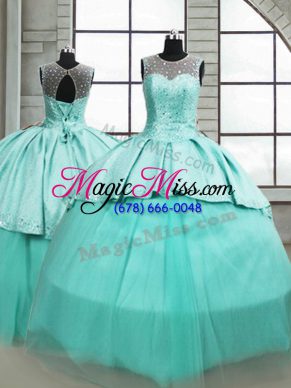 Sleeveless Brush Train Beading Lace Up Sweet 16 Dresses