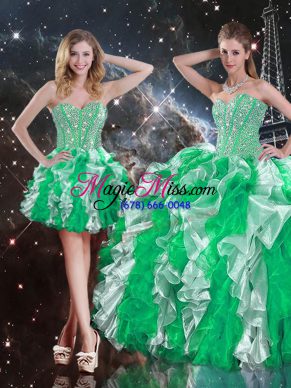 Comfortable Sleeveless Organza Floor Length Lace Up 15 Quinceanera Dress in Multi-color with Ruffles