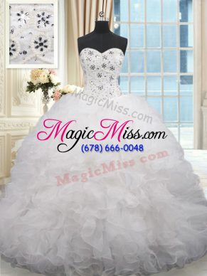 Brush Train Ball Gowns Vestidos de Quinceanera White Sweetheart Organza Sleeveless Lace Up