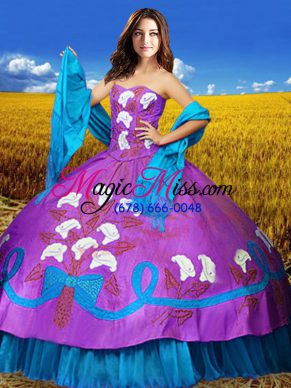 Fashionable Sweetheart Sleeveless Vestidos de Quinceanera Floor Length Embroidery Multi-color Taffeta