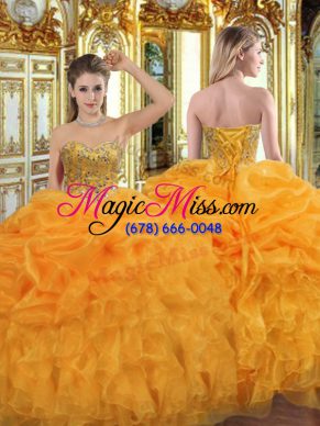 Top Selling Orange Lace Up Sweetheart Beading and Ruffles 15 Quinceanera Dress Organza Sleeveless