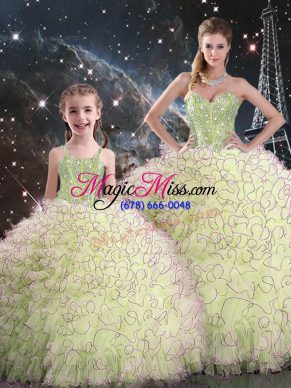 Yellow Green Organza Lace Up 15th Birthday Dress Sleeveless Floor Length Beading and Ruffles