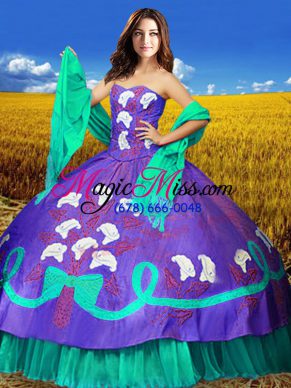Multi-color Sweetheart Lace Up Embroidery Ball Gown Prom Dress Sleeveless