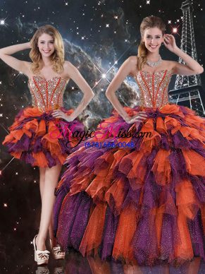 Sleeveless Beading and Ruffles and Ruffled Layers Lace Up Sweet 16 Dress