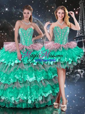 Cheap Sleeveless Beading and Ruffles and Ruffled Layers Lace Up Quinceanera Dress