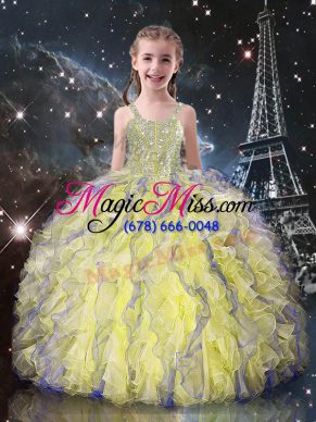 Perfect Organza Sleeveless Floor Length Kids Formal Wear and Beading and Ruffles