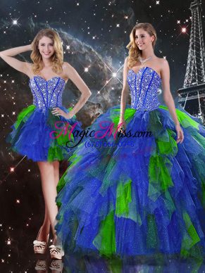 Ideal Multi-color Vestidos de Quinceanera Military Ball and Sweet 16 and Quinceanera with Beading and Ruffles Sweetheart Sleeveless Lace Up