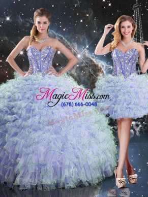 High End Sweetheart Sleeveless Lace Up Quinceanera Dress Lavender Organza