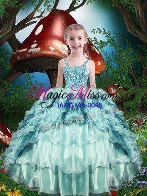 Fashion Sleeveless Lace Up Floor Length Beading and Ruffles and Ruffled Layers Little Girl Pageant Gowns