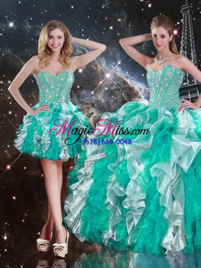 Beading and Ruffles 15 Quinceanera Dress Multi-color Lace Up Sleeveless Floor Length