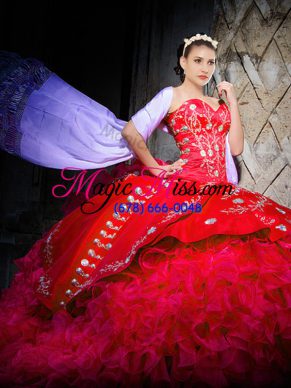 Ball Gowns Sleeveless Red Sweet 16 Quinceanera Dress Brush Train Lace Up