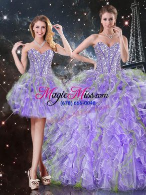 Lavender Sweetheart Lace Up Beading and Ruffles Quinceanera Gowns Sleeveless