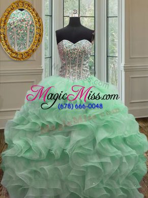 High Class Apple Green Ball Gowns Sweetheart Sleeveless Organza Floor Length Lace Up Ruffles Sweet 16 Dress