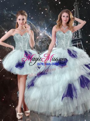 Multi-color Lace Up Quinceanera Gowns Beading and Ruffled Layers and Sequins Sleeveless Floor Length