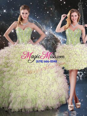 Suitable Sleeveless Organza Floor Length Lace Up Quinceanera Gowns in Yellow Green with Beading and Ruffles