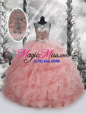 Organza Sleeveless Floor Length Ball Gown Prom Dress and Beading and Ruffles