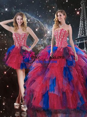 Gorgeous Multi-color Three Pieces Beading and Ruffles Quinceanera Dresses Lace Up Tulle Sleeveless Floor Length