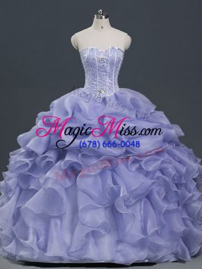 Romantic Lavender Quinceanera Gown Sweet 16 and Quinceanera with Beading and Ruffles and Pick Ups Sweetheart Sleeveless Lace Up