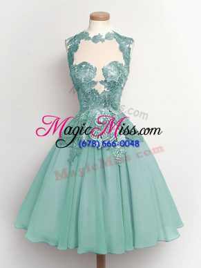 Fitting Light Blue High-neck Lace Up Lace Court Dresses for Sweet 16 Sleeveless