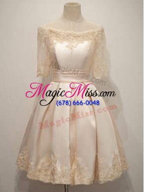 Sexy Knee Length Champagne Wedding Party Dress Off The Shoulder Half Sleeves Zipper