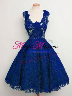 Sweet Royal Blue Sleeveless Knee Length Lace Lace Up Damas Dress