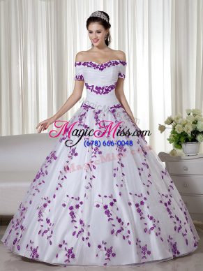 Fabulous Organza Short Sleeves Floor Length Vestidos de Quinceanera and Embroidery