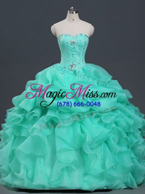 Flirting Sweetheart Sleeveless Lace Up Quince Ball Gowns Apple Green Organza