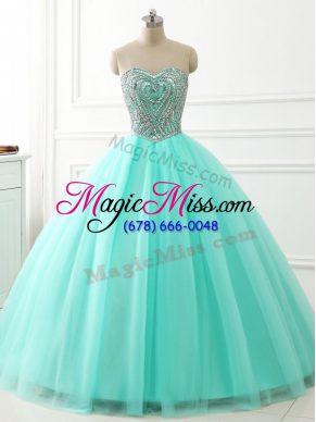 Customized Sweetheart Sleeveless Tulle Ball Gown Prom Dress Beading Lace Up