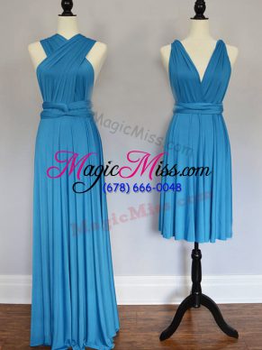 Sleeveless Lace Up Floor Length Ruching Bridesmaid Dress