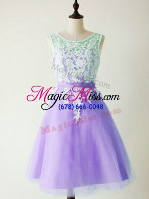 Captivating Scoop Sleeveless Lace Up Bridesmaid Gown Lavender Tulle