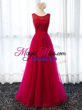 Scoop Sleeveless Lace Up Homecoming Dress Fuchsia Tulle