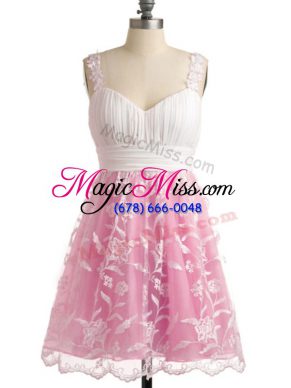 Charming Knee Length Empire Sleeveless Rose Pink Bridesmaid Dress Lace Up