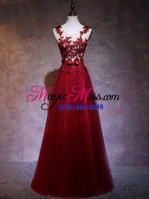 Exceptional Sleeveless Backless Floor Length Appliques Prom Evening Gown