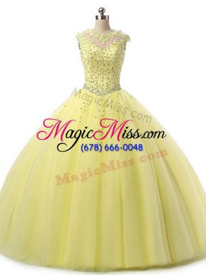 Sexy Yellow Lace Up Quinceanera Gown Beading and Lace Sleeveless Floor Length