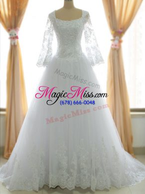 Discount Lace and Appliques Wedding Dresses White Zipper Sleeveless Brush Train