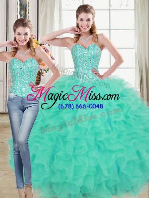 Sleeveless Brush Train Beading and Ruffled Layers Lace Up 15 Quinceanera Dress