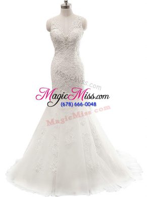 Perfect White Sleeveless Lace Clasp Handle Wedding Gown