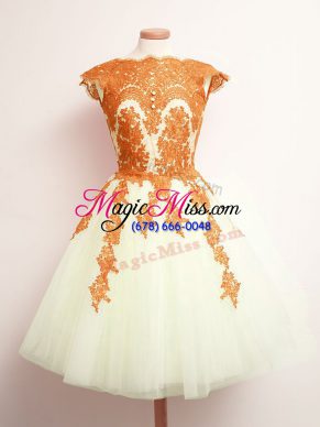 Extravagant Tulle Scalloped Sleeveless Lace Up Appliques Wedding Party Dress in Multi-color