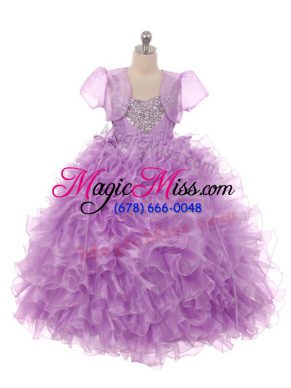 Trendy Sleeveless Lace Up Floor Length Beading and Ruffles Little Girl Pageant Dress