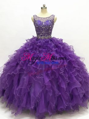 Fantastic Sleeveless Beading and Ruffles Lace Up Quinceanera Gown