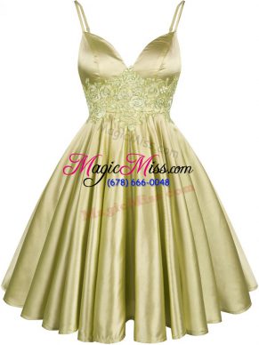Custom Design Spaghetti Straps Sleeveless Wedding Guest Dresses Knee Length Lace Olive Green Elastic Woven Satin