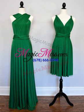 Designer Empire Dama Dress Dark Green Halter Top Chiffon Sleeveless Floor Length Lace Up