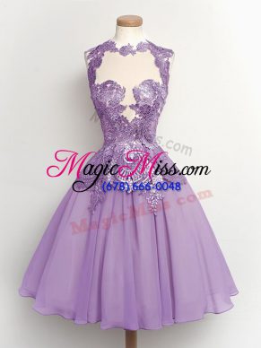 Lavender A-line Lace Damas Dress Lace Up Chiffon Sleeveless Knee Length