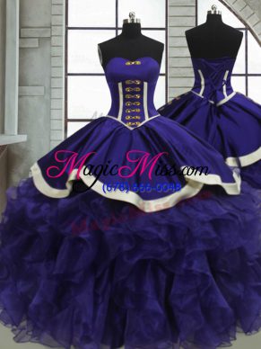 Sweetheart Sleeveless Lace Up Sweet 16 Dresses Purple Organza