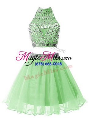 Designer Zipper High-neck Beading Bridesmaids Dress Organza Sleeveless