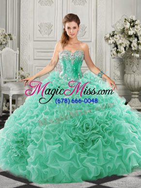 Popular Apple Green Sleeveless Beading and Ruffles Lace Up Vestidos de Quinceanera