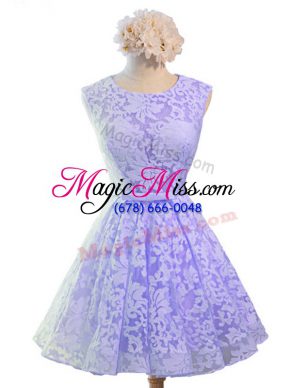 Sleeveless Knee Length Belt Lace Up Court Dresses for Sweet 16 with Lavender