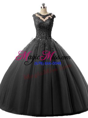 Scoop Sleeveless Tulle Sweet 16 Dresses Beading and Lace Lace Up