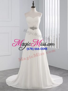 Sweetheart Sleeveless Brush Train Lace Up Wedding Gowns White Chiffon