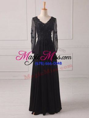 Black Long Sleeves Lace and Appliques Floor Length Mother Dresses